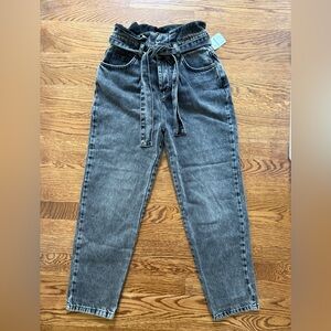 NWT WE THE FREE PEOPLE Take Me‎ On Paperbag Jeans Black Denim High Rise 26